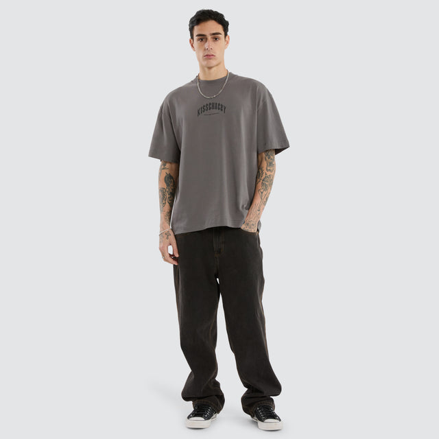 model wears Manor Street Tee Charcoal T-Shirts Grey - image 2