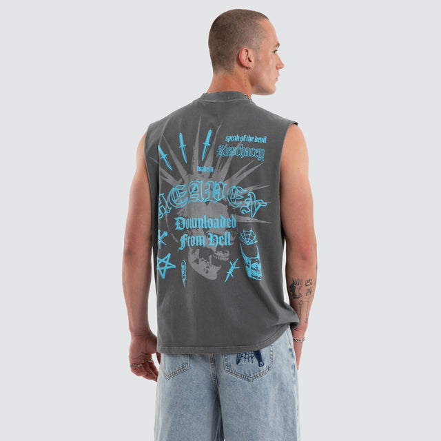 Model wears Disobey Street Muscle Pigment Quiet Shade Muscle Tees Grey - image 1
