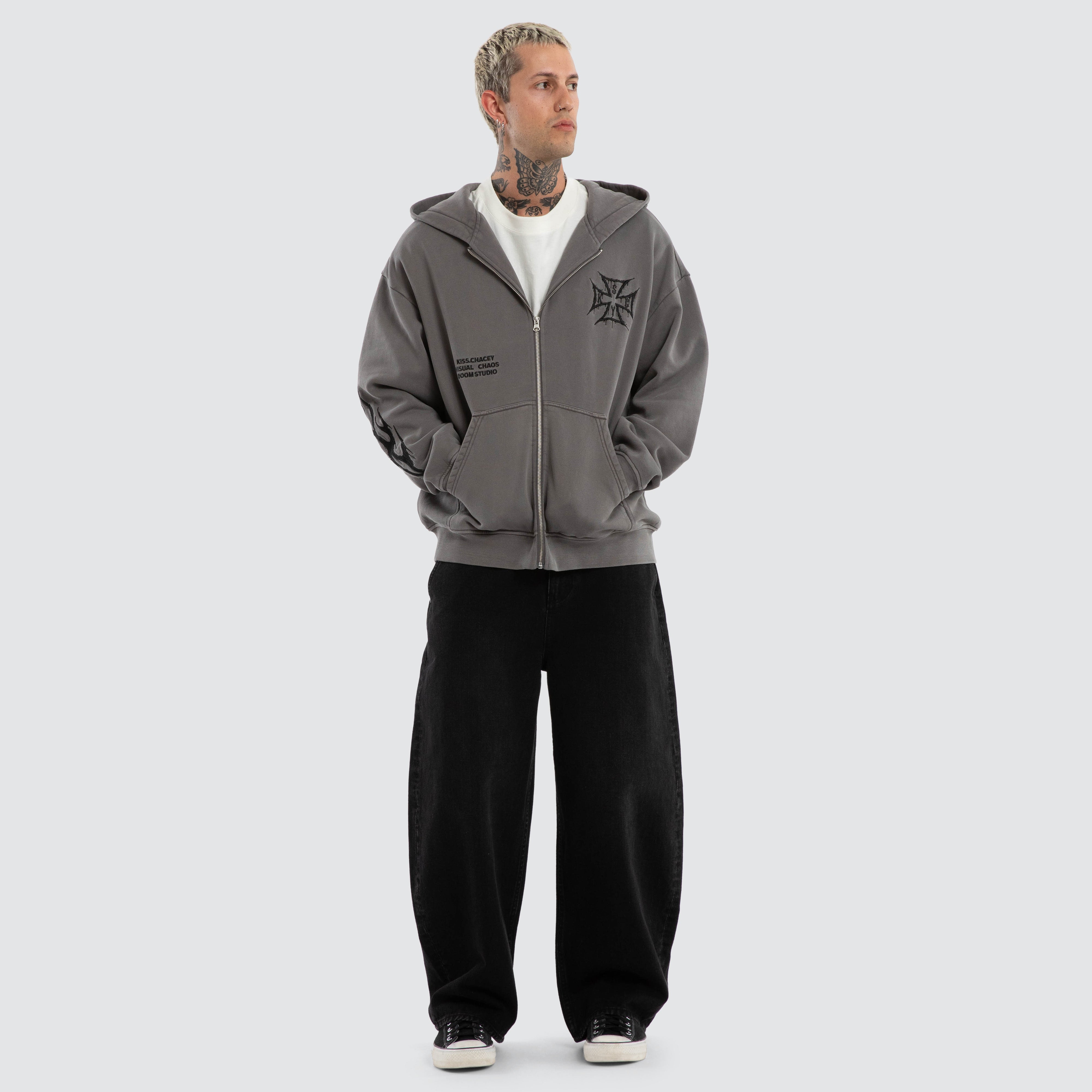 SALSATION Knitted Hoodie ジャケット ライトグレー KSCY Blaze Relaxed Zip Hoodie in Grey | Neverland Store