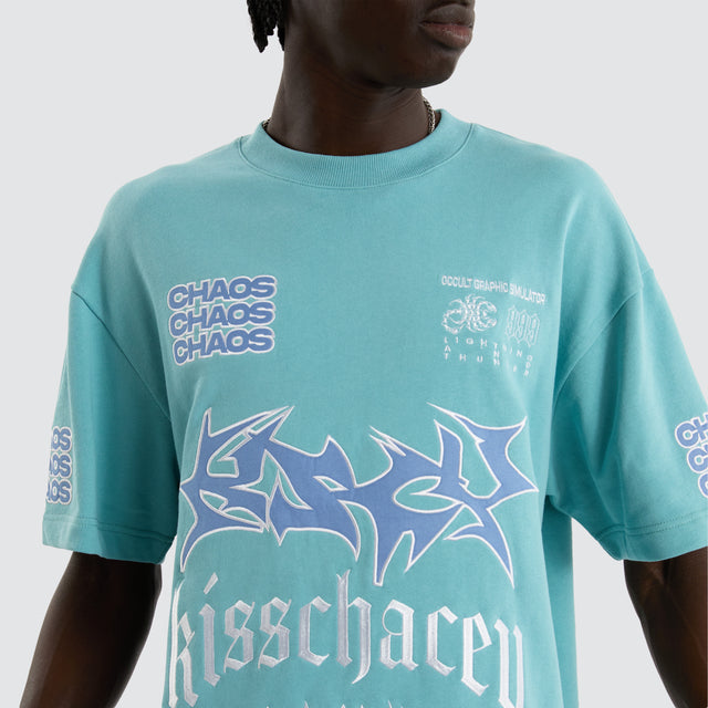 model wears Posse Loopback Street Tee Teal T-Shirts Green - image 2