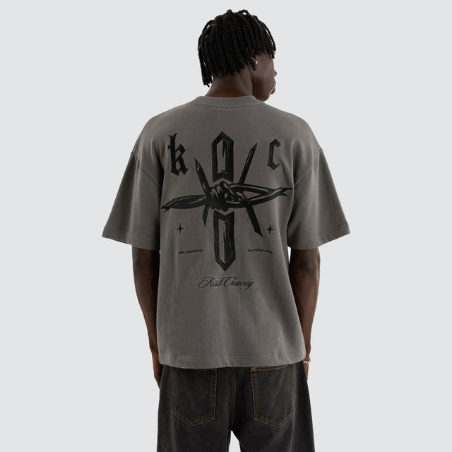 model wears Chained Loopback Street Tee Charcoal T-Shirts Grey - image 1