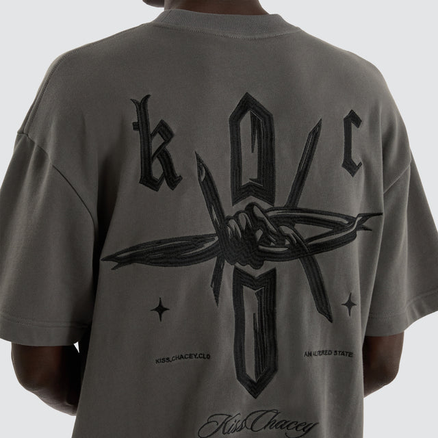 model wears Chained Loopback Street Tee Charcoal T-Shirts Grey - image 2