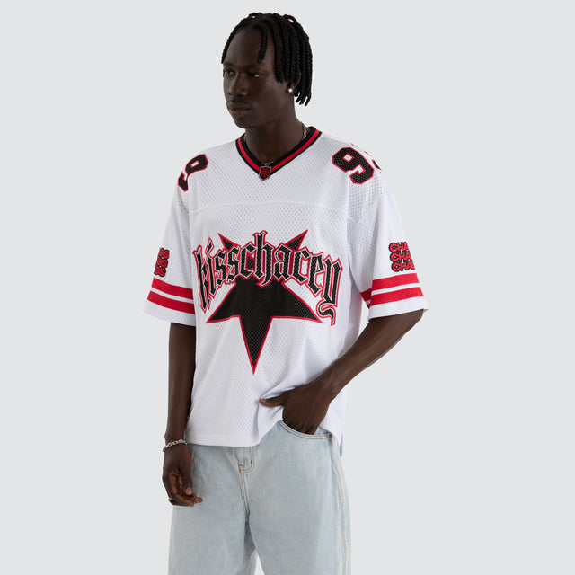 model wears Star Football Jersey White And Red Jerseys White - image 1