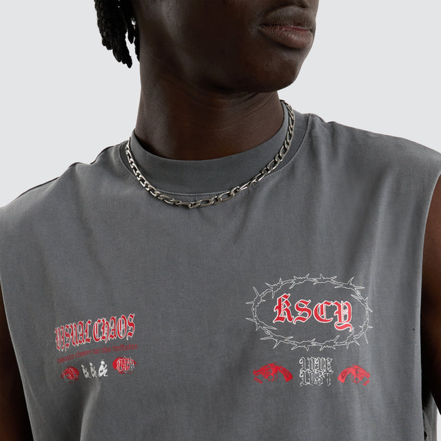model wears Cascade Street Muscle Washed Smoke Muscle Tees Grey - image 2
