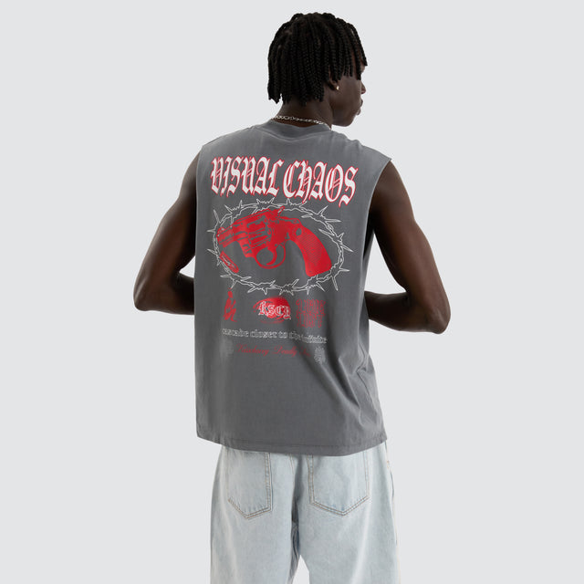 model wears Cascade Street Muscle Washed Smoke Muscle Tees Grey - image 1