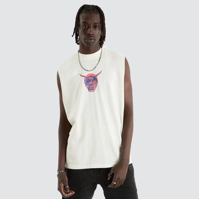 model wears Mask Street Muscle Natural White Muscle Tees White - image 2