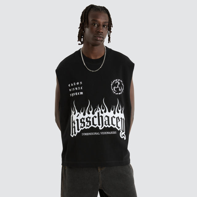 model wears System Loopback Mechanic Muscle Black Muscle Tees Black - image 1