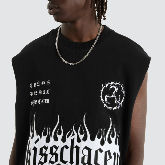 model wears System Loopback Mechanic Muscle Black Muscle Tees Black - image 2