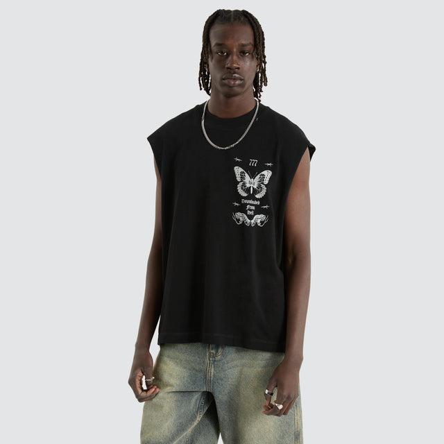 model wears Download Mechanic Muscle Black Muscle Tees Black - image 2