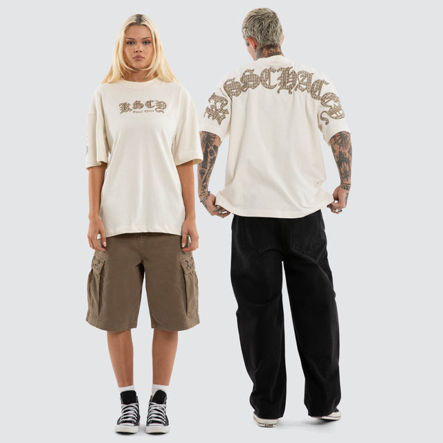 Model wears Birmingham Loopback Street Tee Tofu T-Shirts Cream - image 2