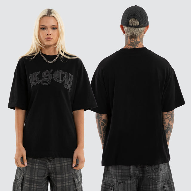 Model wears Cheque Street Tee Jet Black T-Shirts Black - image 4