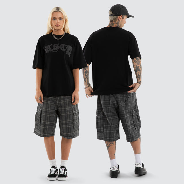 Model wears Cheque Street Tee Jet Black T-Shirts Black - image 2