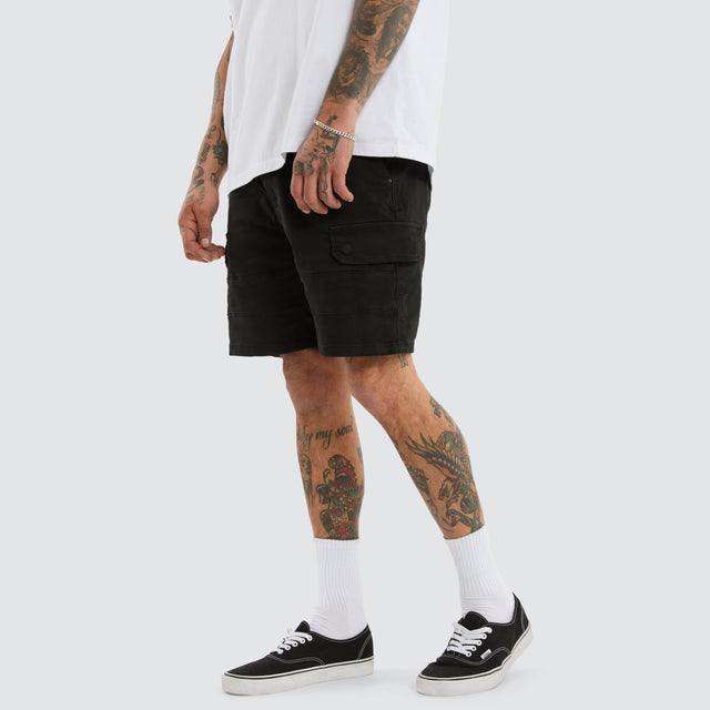 model wears Salem Cargo Short Obsidian Black Shorts Black - image 1