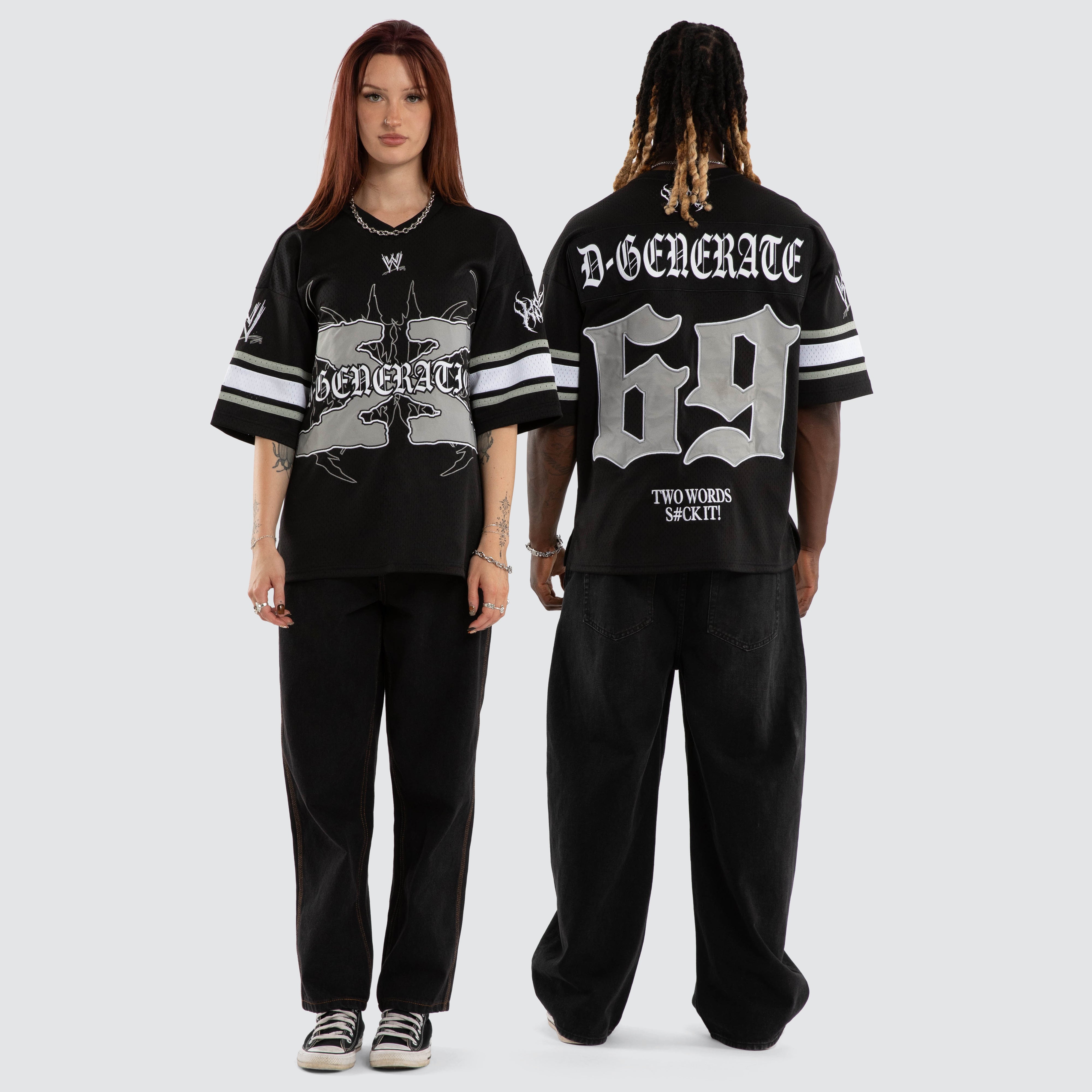 WWE x KSCY DX Mesh V-Neck Jersey in Black | Neverland Store