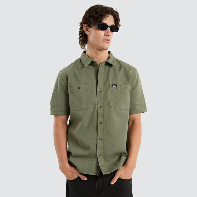 model wears Lee Worker Short Sleeve Shirt Green T-Shirts Green - image 1