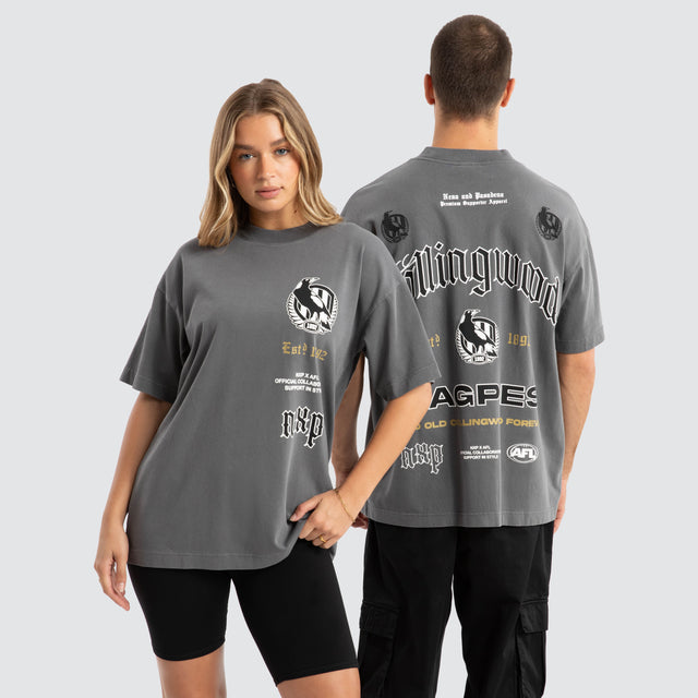 Collingwood Magpies AFL Stack Tee Pigment Charcoal