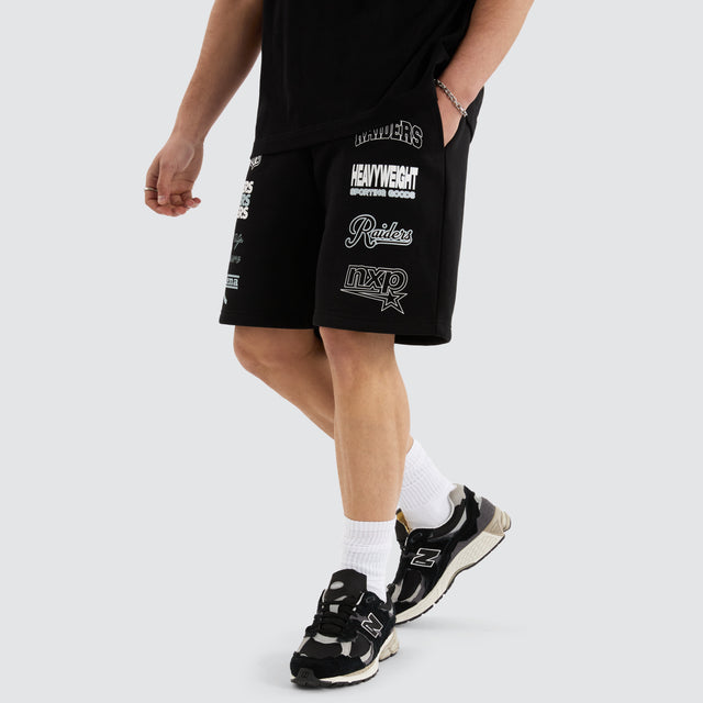 model wears Las Vegas Raiders NFL Shorts Jet Black Shorts Black - image 1