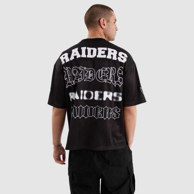 model wears Las Vegas Raiders NFL Mesh Jersey Tee Jet Black T-Shirts Black - image 2