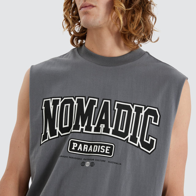 model wears College Street Muscle Castlerock Muscle Tees Grey - image 2
