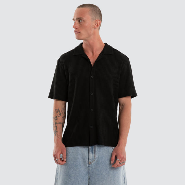 Byron Knit Resort Crop Shirt Black