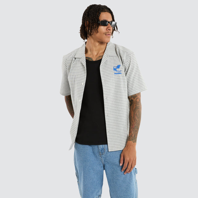 model wears Tessa Resort Crop Shirt White Checks Short Sleeve Shirts White - image 1