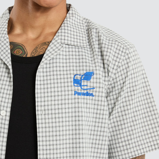 model wears Tessa Resort Crop Shirt White Checks Short Sleeve Shirts White - image 2
