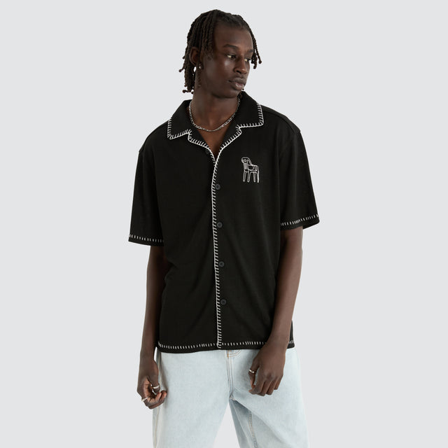 model wears Backyard Resort Crop Shirt Black Short Sleeve Shirts Black - image 1