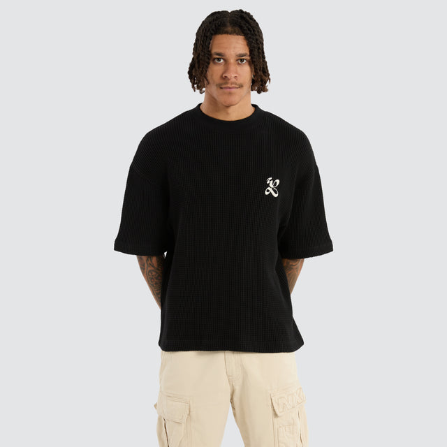 model wears Big Waffle Street Tee Black T-Shirts Black - image 1