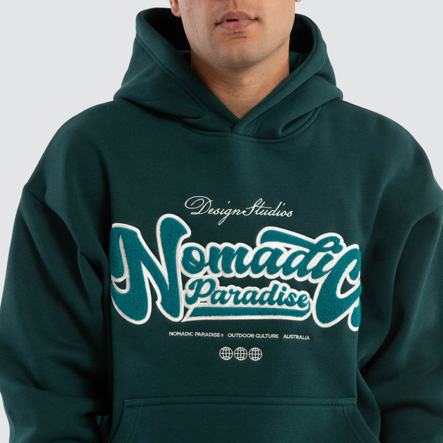 model wears Ripple Oversized Hoodie Bull Pine Hoodies Green - image 3