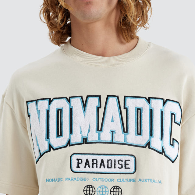 model wears College Loopback Street Tee Tofu T-Shirts Neutral - image 2