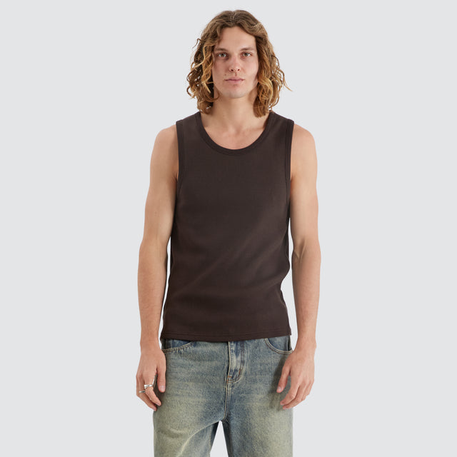 model wears Kai Heavy Waffle Singlet Chocolate Tanks Brown - image 1