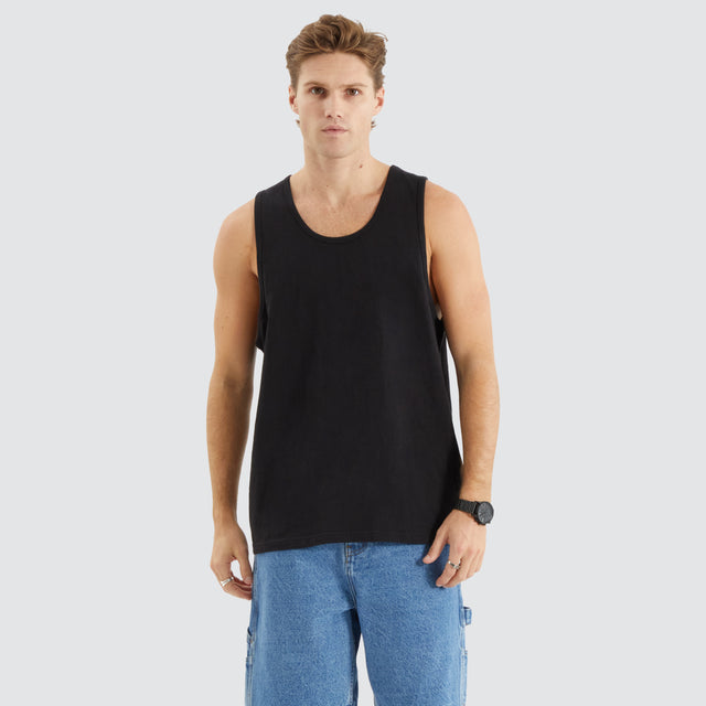 model wears Asheville Relaxed Singlet Jet Black Tanks Black - image 1