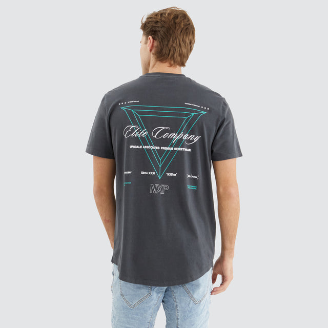 model wears Pavement Dual Curved Tee Pigment Asphalt T-Shirts Grey - image 2