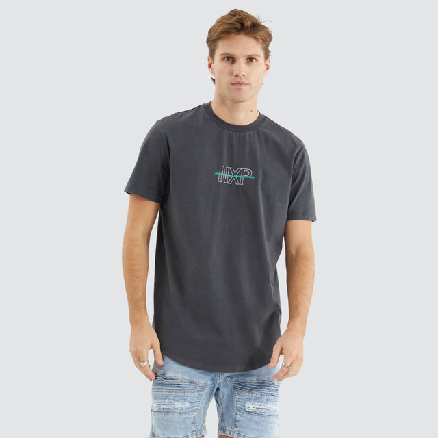 model wears Pavement Dual Curved Tee Pigment Asphalt T-Shirts Grey - image 1