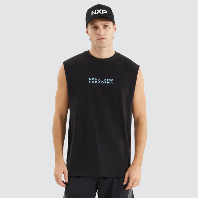 model wears Caution Scoop Back Muscle Jet Black Muscle Tees Black - image 1