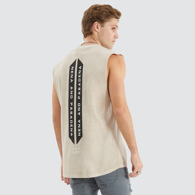 model wears Caution Scoop Back Muscle Pigment Silver Grey Muscle Tees Grey  - image 2