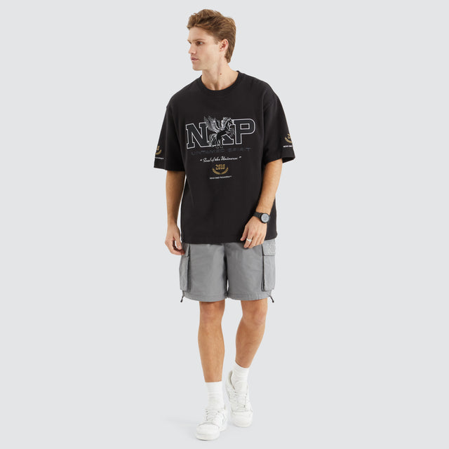 model wears Fatal Loopback Oversized Tee Jet Black T-Shirts Black - image 4