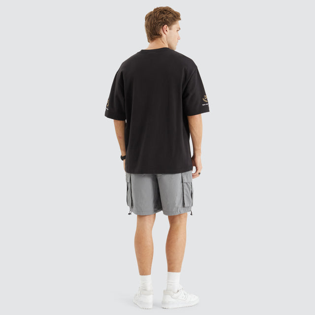 model wears Fatal Loopback Oversized Tee Jet Black T-Shirts Black - image 5
