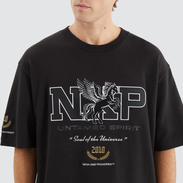 model wears Fatal Loopback Oversized Tee Jet Black T-Shirts Black - image 2