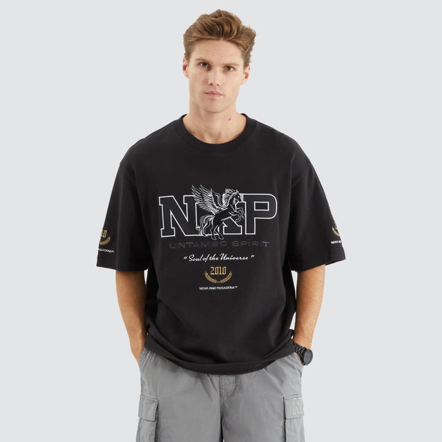 model wears Fatal Loopback Oversized Tee Jet Black T-Shirts Black - image 1