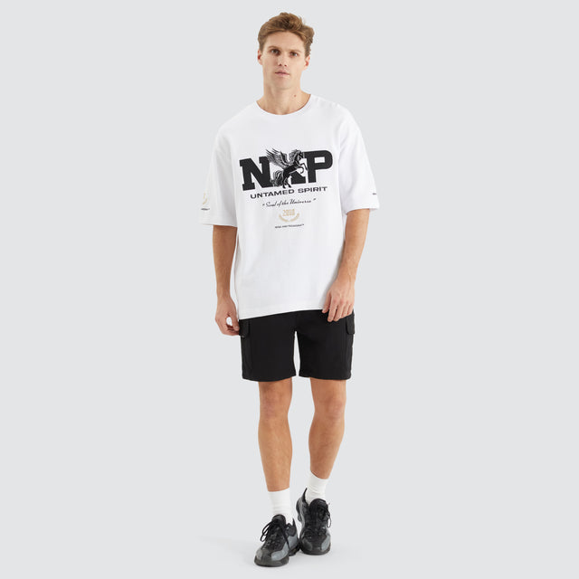 model wears Fatal Loopback Oversized Tee Optical White T-Shirts White - image 5