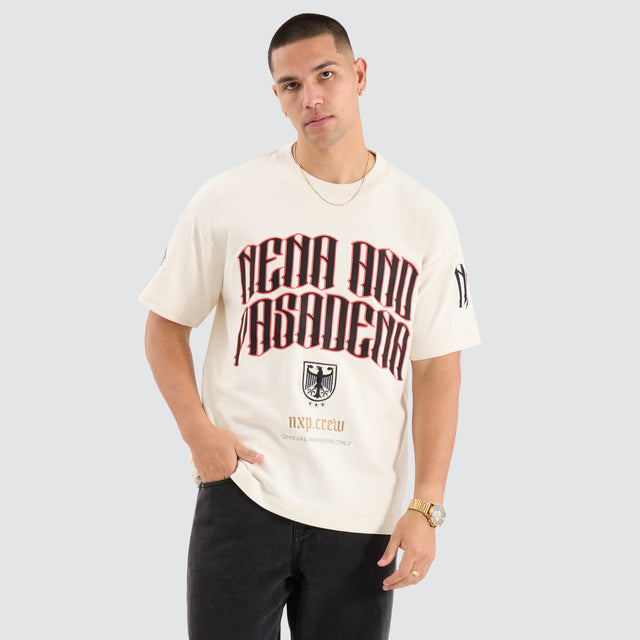 model wears Bounty Loopback Raptor Tee Tofu T-Shirts Cream - image 1