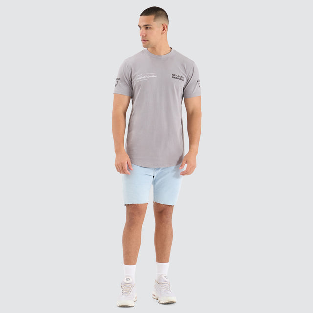 model wears Chilvary Dual Curved Tee Pigment Alloy T-Shirts Grey - image 2