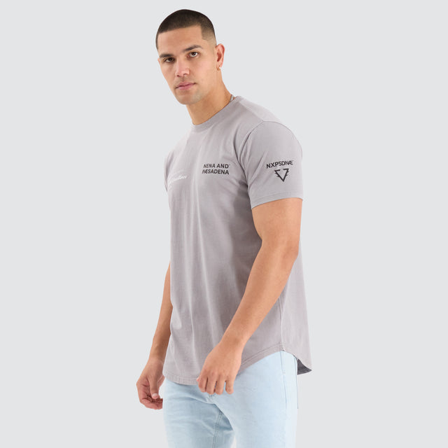 model wears Chilvary Dual Curved Tee Pigment Alloy T-Shirts Grey - image 4