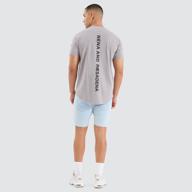 model wears Chilvary Dual Curved Tee Pigment Alloy T-Shirts Grey - image 5
