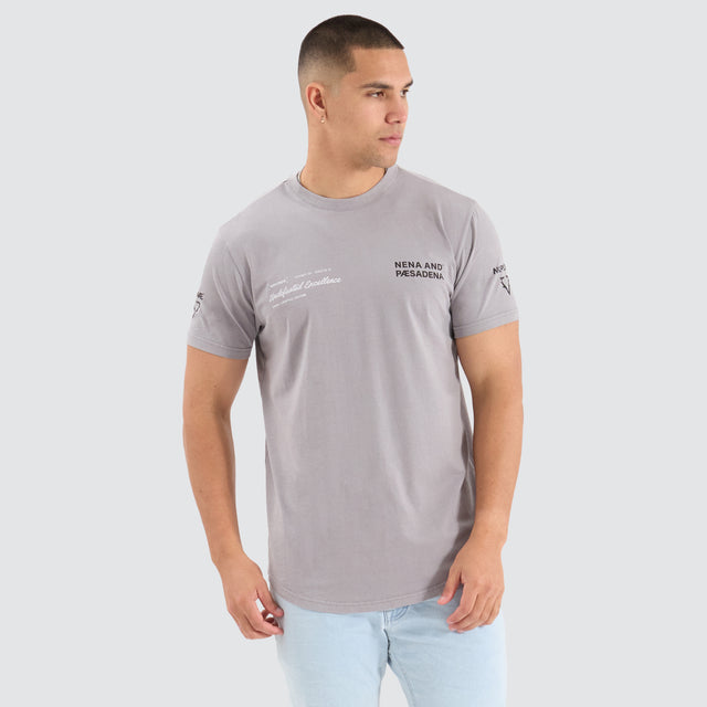 model wears Chilvary Dual Curved Tee Pigment Alloy T-Shirts Grey - image 3