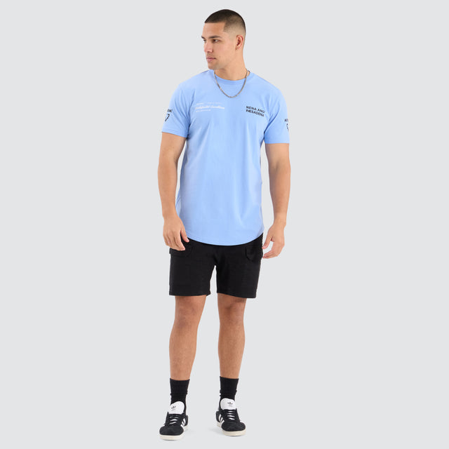 model wears Chilvary Dual Curved Tee Vista Blue T-Shirts Blue - image 2