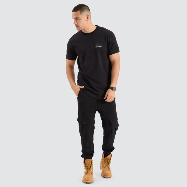 model wears Spur Dual Curved Tee Jet Black T-Shirts Black - image 2