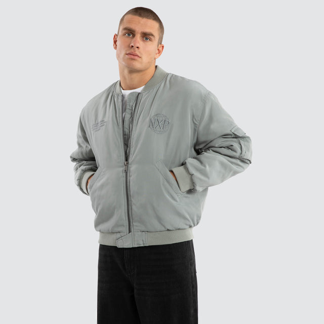 model wears Spare Bomber Jacket Neutral Grey Jackets Grey - image 4