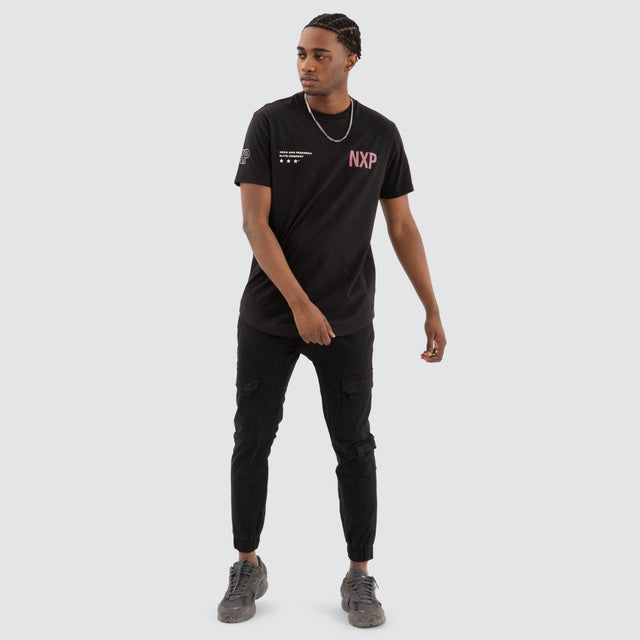model wears Harbor Dual Curved Tee Jet Black/Vintage Rose T-Shirts Black - image 2